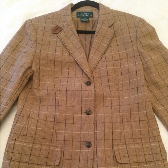 EUC Lauren Ralph Lauren tan lambswool plaid blazer.Sz 12 Purchased/never worn - Picture 6 of 15